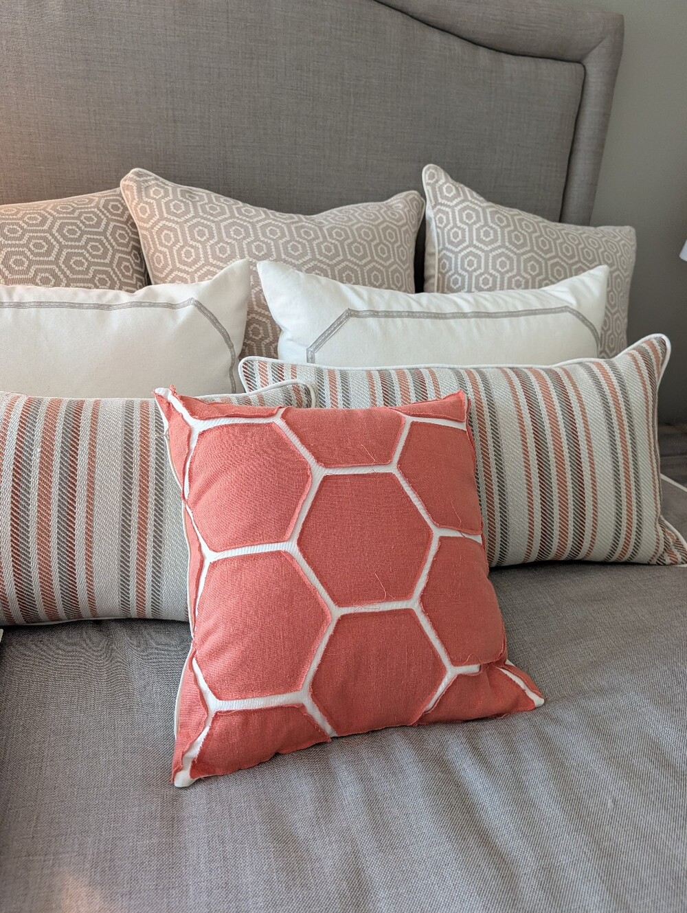 NICHE orange hexagon pillow + feather insert 18"
